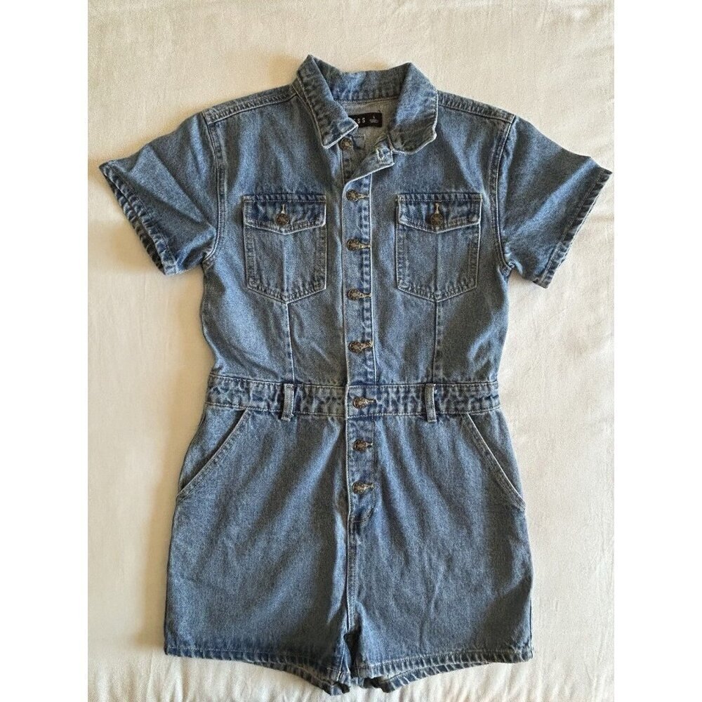 Lioness U Know Whats Up Denim Women’s Romper One Piece Shorts Size Large